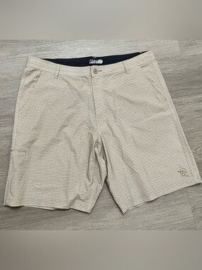 Da Hui Hybrid Light Khaki Textured Flat-Front Men's Shorts Size 40